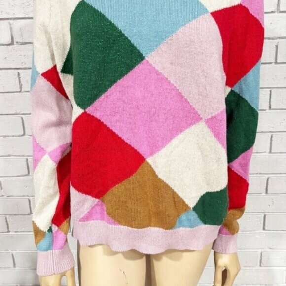 Boden Colorful Argyle Sweater • Size L • Preppy Color‑Block Knit - Picture 4 of 12